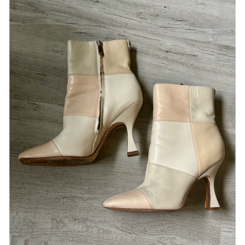Retro ‘60s style Sam Edelman Cream and Tan Ankle Booties Pointed Toe- Size 9.5 - Picture 4 of 6